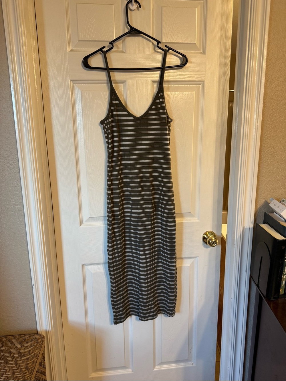 wild fable Olive and White Striped Spaghetti Strap Midi Dress